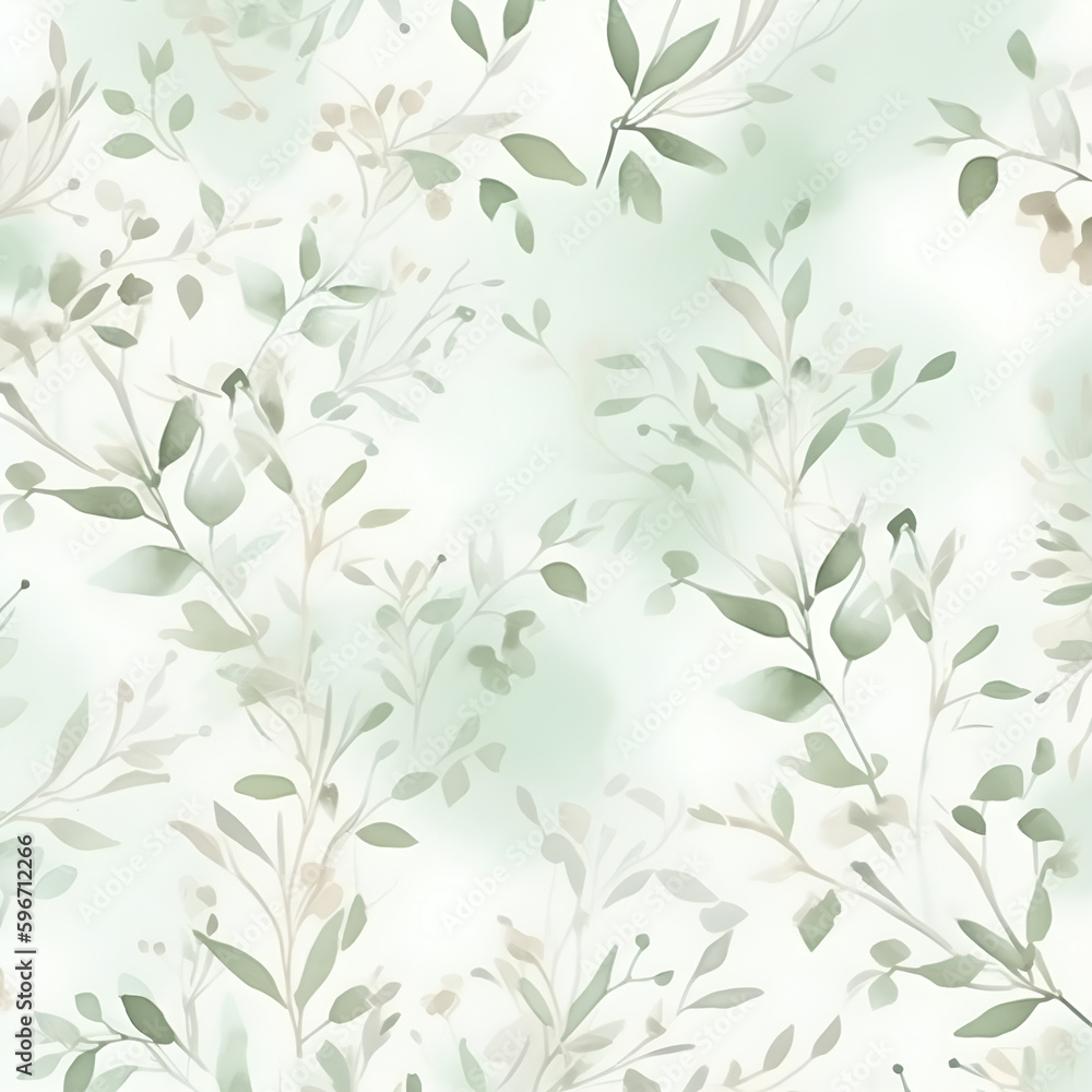 Delicate watercolor botanical digital paper floral background in soft basic pastel green tones.