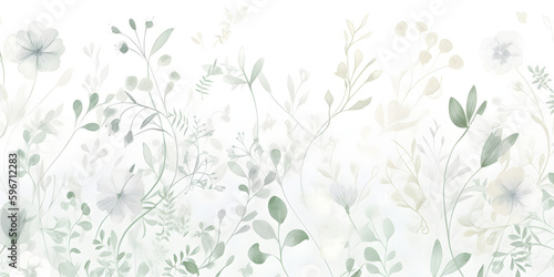 Obraz na płótnie Delicate watercolor botanical digital paper floral background in soft basic pastel green tones