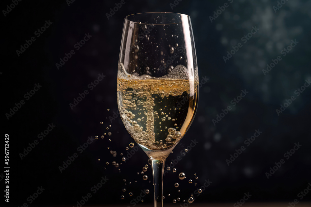 Bubbles Floating In Glass Of Champagne. Generative AI Bubbles Floating In Glass Of Champagne. Generative AI