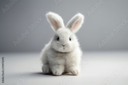 White Bunny Plush Toy On White Background, In The Style Of Minimalist Photography And Soft Textures. Generative AI © Anastasiia