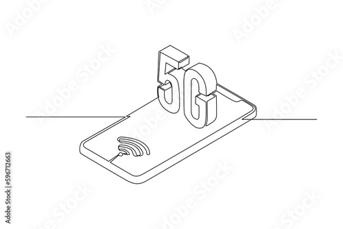 Single one line drawing 5G smartphone. 5G technology concept. Continuous line draw design graphic vector illustration.