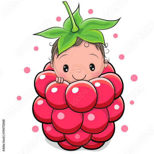 Cartoon Baby is sitting inside a raspberry