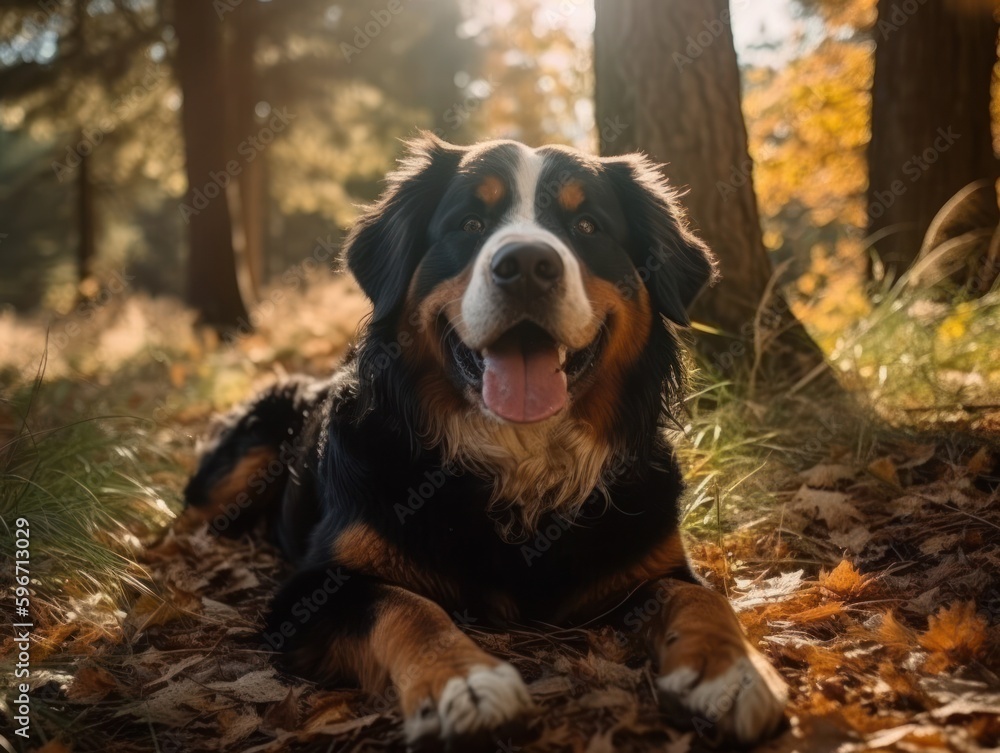 Bernese mountain dog. Beatiful dog. Generative AI