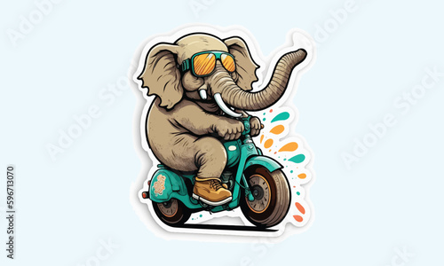 Elephant riding scooter bike with colorful Google sticker for T-shirt