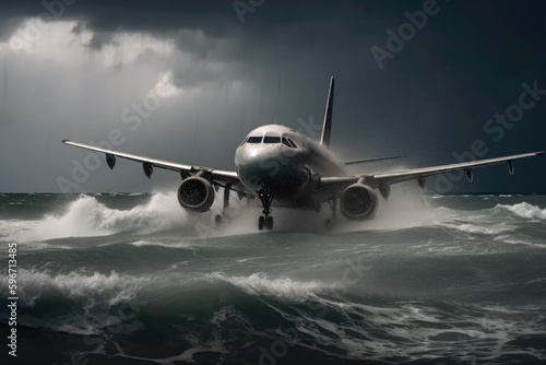 The Big Storm The Plane Sinks In The Water. Generative AI