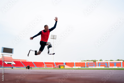 athlete runner physically disabled run on track of stadium