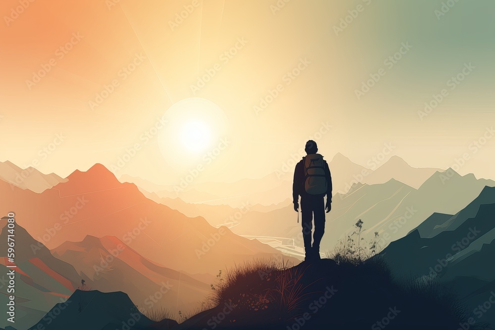 Fototapeta premium Close-up view of a hiker's shoes against the sky. from generative ai