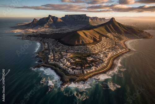 Bird's eye view of Cape Town, South Africa. Generative AI photo