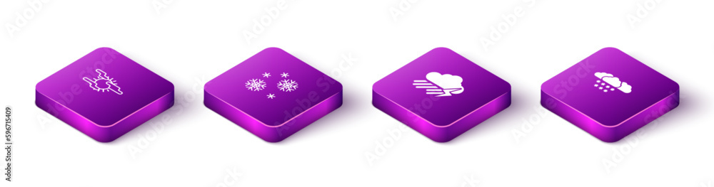 Set Isometric Fog and sun, Snow, Cloud with rain lightning and snow icon. Vector Set Isometric Fog and sun, Snow, Cloud with rain lightning and snow icon. Vector