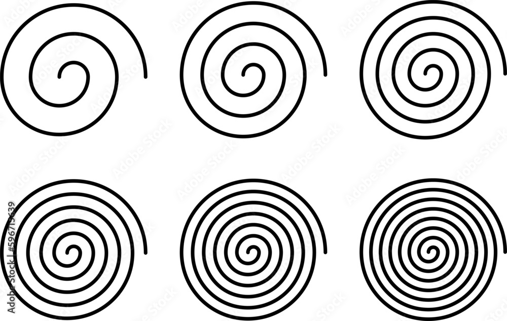 Equally spaced spiral line pack, editable stroke path vector illustration Equally spaced spiral line pack, editable stroke path vector illustration
