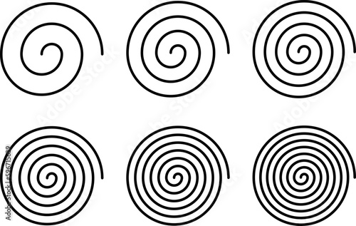 Equally spaced spiral line pack, editable stroke path vector illustration photo