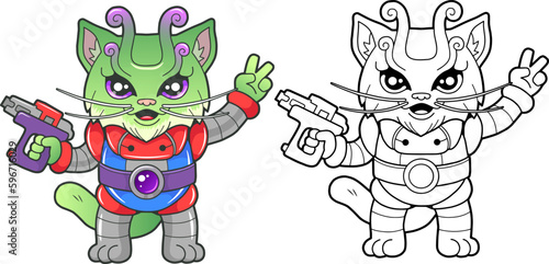 cartoon funny alien cat coloring book
