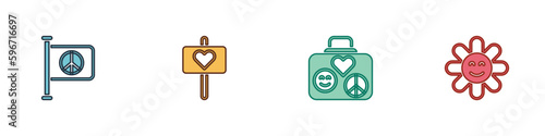 Set Flag peace, Peace, Suitcase for travel and Flower icon. Vector