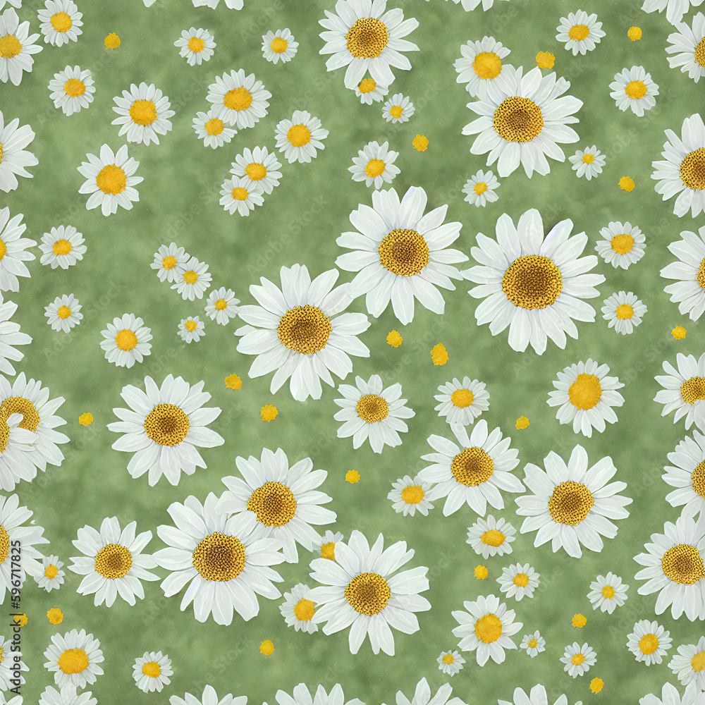 Chamomile flowers on a green background.