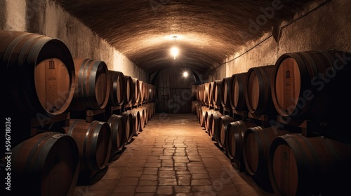 Vintage Wine Bottling and Storage in a Historic Spanish Cellar - The Perfect Wine Container for Fermenting and Aging Vinification  Generative AI