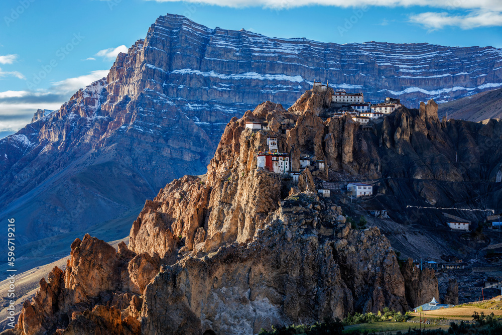 Dhankar monastry perched on a cliff in Himalayas, India