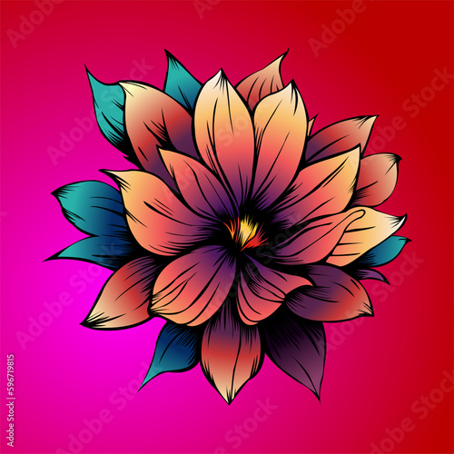 Fototapeta Naklejka Na Ścianę i Meble -  Colored vector  inked style flower wall art