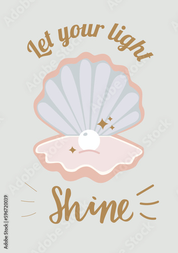Sea Shell with pearl trendy art poster.