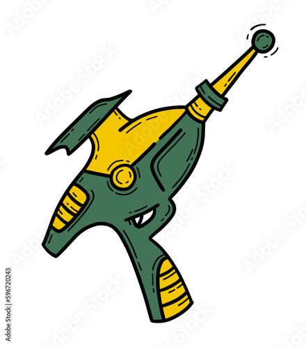 Space alien blaster gun vector icon in doodle cartoon style