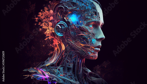 Computer Vision, digitales Gesicht von der Seite, 3d Kopf, künstliche Intelligenz, Generative AI 