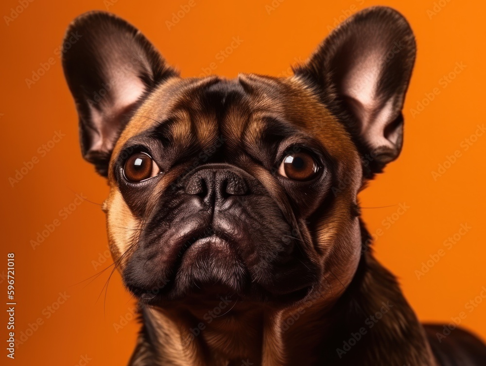Funny little dog at orange background. Generative AI Funny little dog at orange background. Generative AI