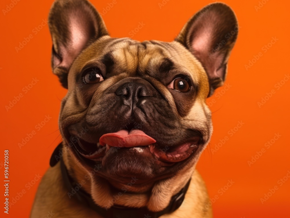 Funny little dog at orange background. Generative AI