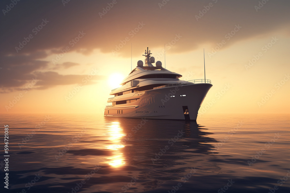Sunset view of luxury yacht on the water,  Generative AI	