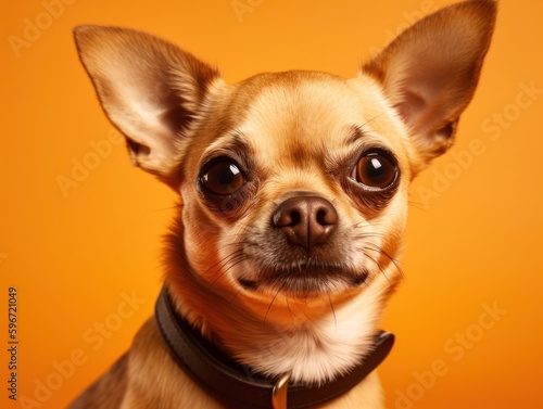 Funny little dog at orange background. Generative AI © Viktor