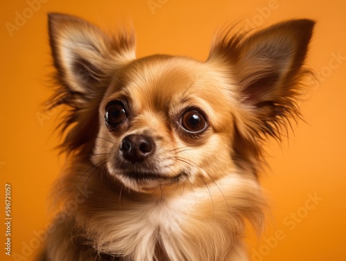 Funny little dog at orange background. Generative AI © Viktor
