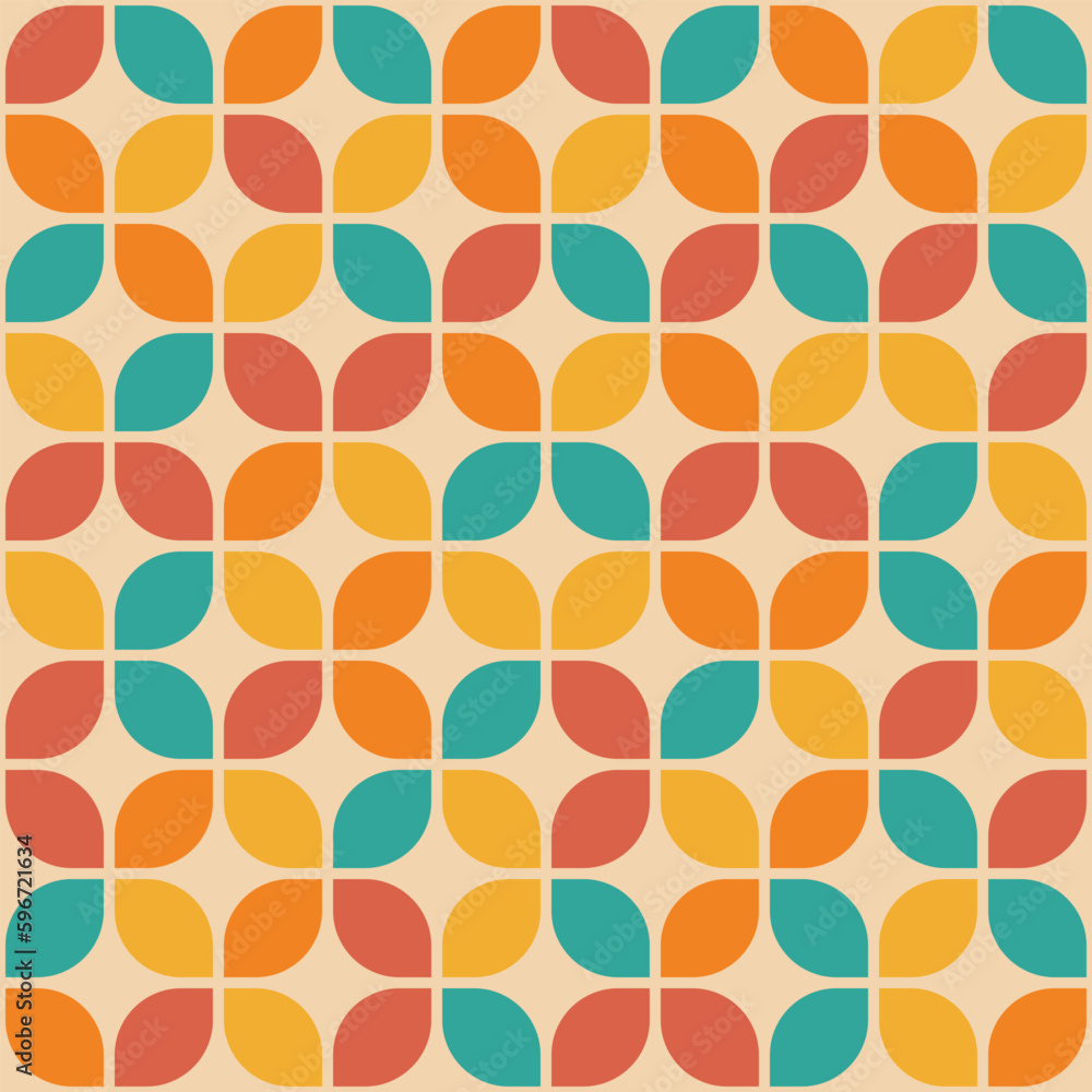 Abstract background of mid century geometric retro design in 1970s Hippie Retro style. Vector seamless pattern ready to use for cloth, textile, wrap and other. Abstract background of mid century geometric retro design in 1970s Hippie Retro style. Vector seamless pattern ready to use for cloth, textile, wrap and other.