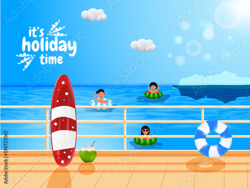 06scenery of people enjoying sea bathing on the beach. Happy Summer Holidays vector illustration.