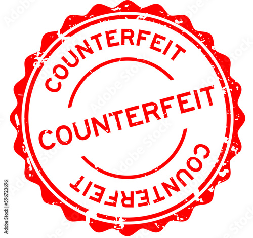 Grunge red counterfeit word round rubber seal stamp on white background