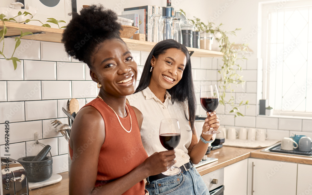 Its our bonding day. Shot of two young friends drinking wine together at home. Its our bonding day. Shot of two young friends drinking wine together at home.