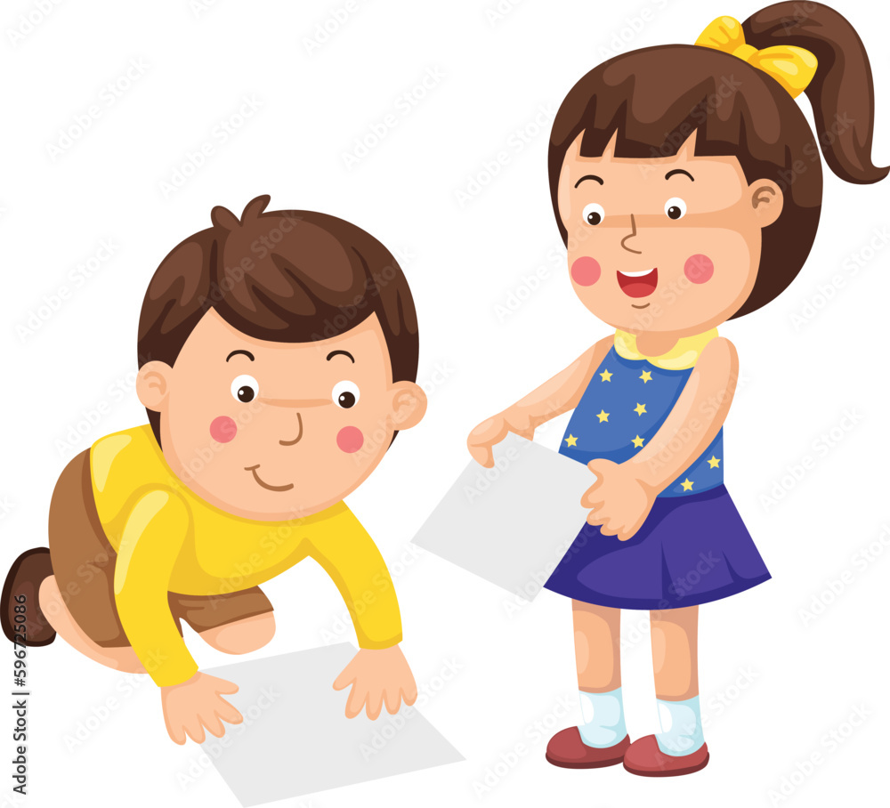 children play educational game by placing blank paper vector character illustration children play educational game by placing blank paper vector character illustration