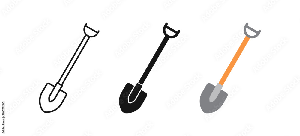 Shovel icon. Spade symbol. Dig ground signs. Garden tool symbols. Digger dirt icons. Black, flat color. Vector sign. Shovel icon. Spade symbol. Dig ground signs. Garden tool symbols. Digger dirt icons. Black, flat color. Vector sign.
