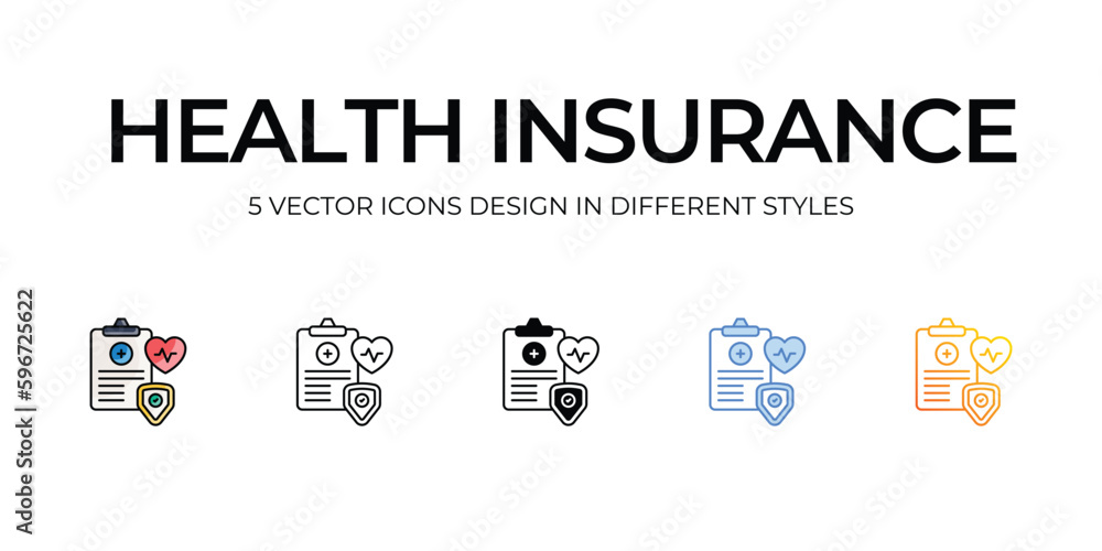 Health Insurance Icon Design in Five style with Editable Stroke. Line, Solid, Flat Line, Duo Tone Color, and Color Gradient Line. Suitable for Web Page, Mobile App, UI, UX and GUI design. Health Insurance Icon Design in Five style with Editable Stroke. Line, Solid, Flat Line, Duo Tone Color, and Color Gradient Line. Suitable for Web Page, Mobile App, UI, UX and GUI design.