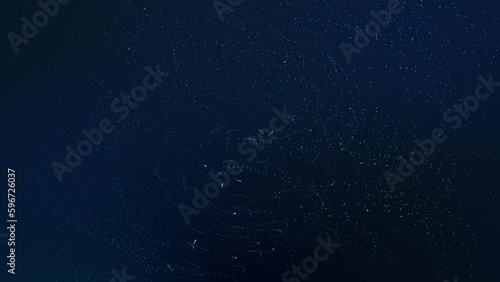 Procedurally generated particles floating through dark blue space abstract background
