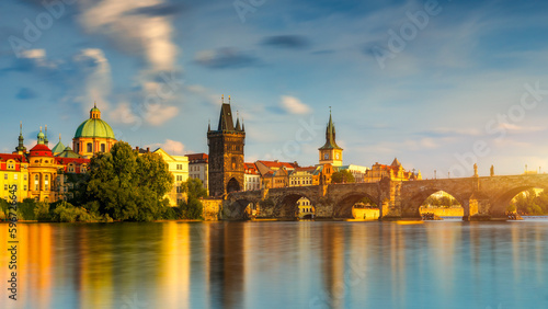 Charles Bridge sunset view of the Old Town pier architecture  Charles Bridge over Vltava river in Prague  Czechia. Old Town of Prague with Charles Bridge  Prague  Czech Republic.