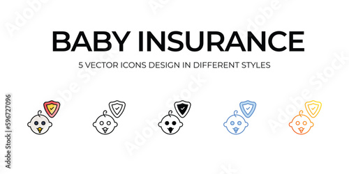 Baby Insurance Icon Design in Five style with Editable Stroke. Line, Solid, Flat Line, Duo Tone Color, and Color Gradient Line. Suitable for Web Page, Mobile App, UI, UX and GUI design.
