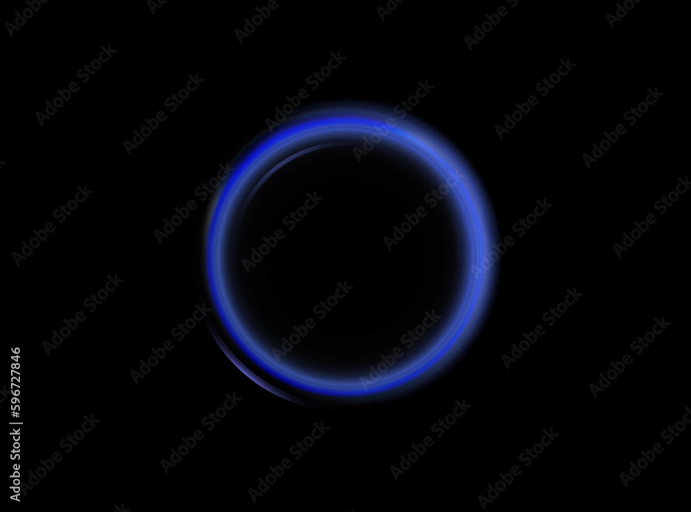 Neon swirl. Curve blue line light effect. Abstract ring background with glowing swirling background. Energy flow tunnel. Blue portal, platform. Magic circle vector.