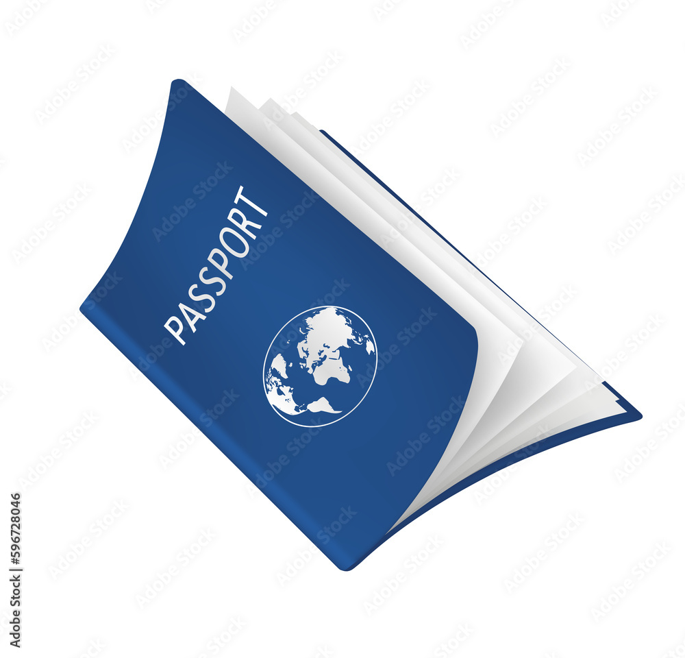 Blue passport template for designing advertising media for international travel and tourism. 3D file PNG illustration. Blue passport template for designing advertising media for international travel and tourism. 3D file PNG illustration.