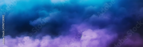 Colored smoke, dramatic clouds, bright banner, ai generated