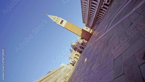 Camera moves turning along empty St Mark square at lockdown photo