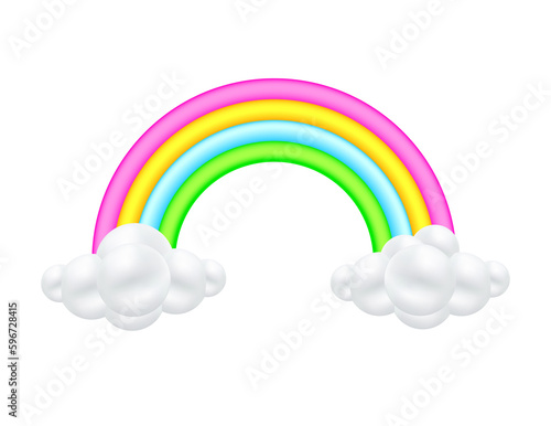 Fototapeta Naklejka Na Ścianę i Meble -  Rainbow with clouds cartoon style weather phenomenon colorful arc. 3D file PNG illustration