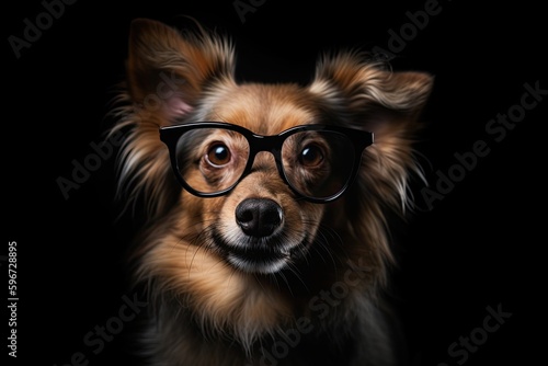 Cheerful Doggy with Glasses: Cute Puppy Smiling and Sharing the Joy of Vet Day with a Happy Pet on Isolated Black Background. Generative AI © AIGen