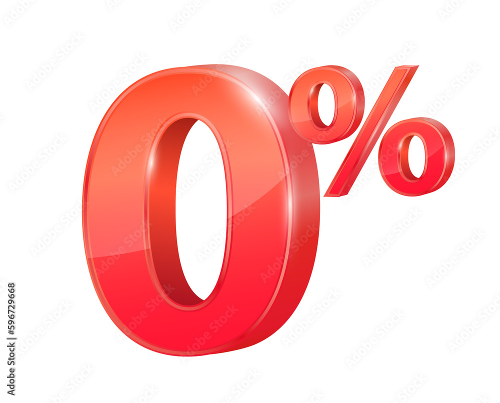 Red 0% text. Zero percent for special offer. Financial business concept. 3D file PNG illustration. Red 0% text. Zero percent for special offer. Financial business concept. 3D file PNG illustration.