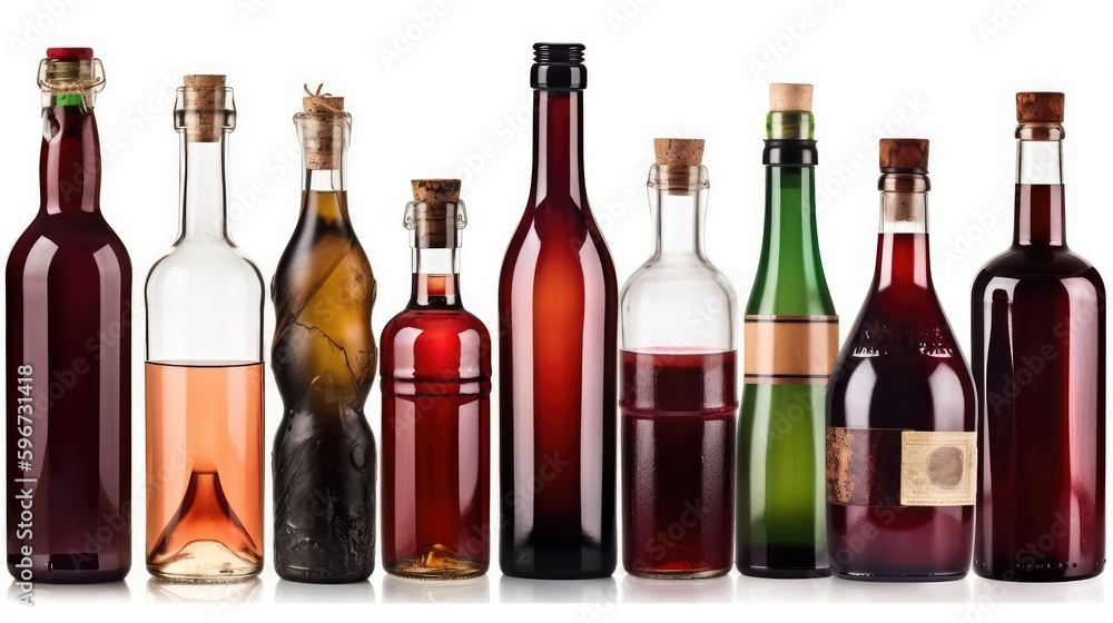 Different bottles of wine on a white background. AI generated Different bottles of wine on a white background. AI generated