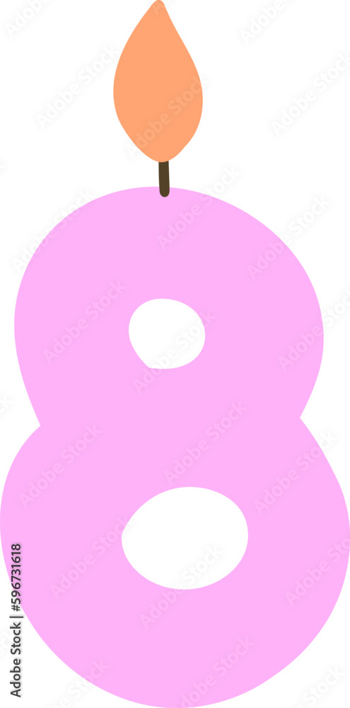 Pink pastel colours festive number 8 with a candle Pink pastel colours festive number 8 with a candle