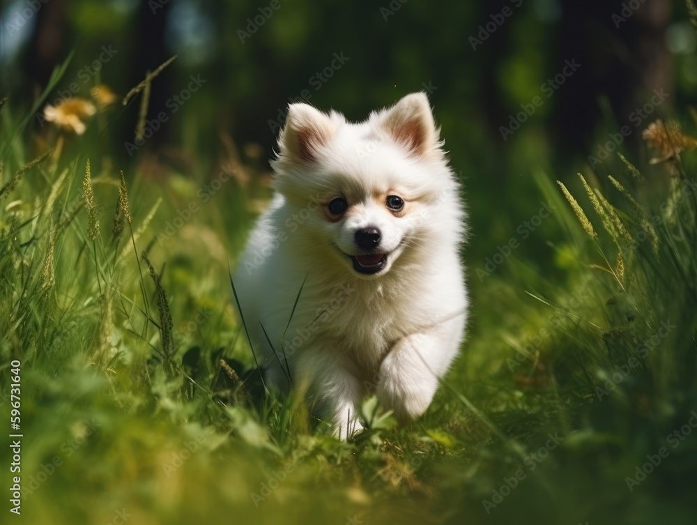 Small beautiful funny dog, German Fluffy Spitz. Generative AI Small beautiful funny dog, German Fluffy Spitz. Generative AI