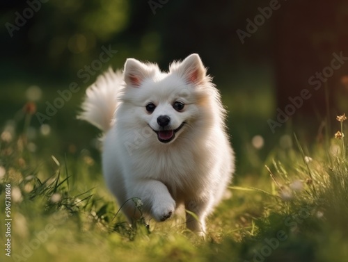 Small beautiful funny dog, German Fluffy Spitz. Generative AI 